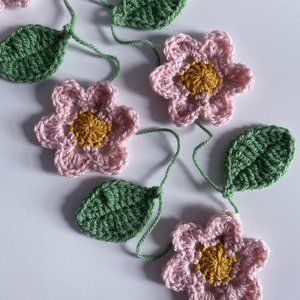 Handmade crochet pink floral bunting